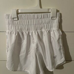 Varsity White Athletic Shorts with Elastic Waistband